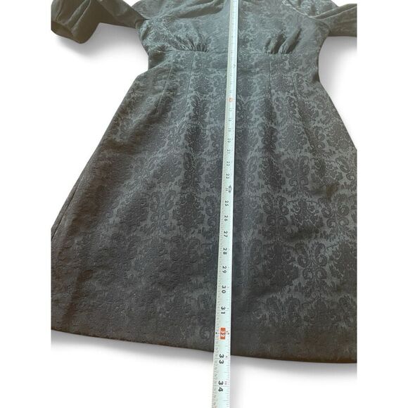Eva Mendes Damask Black Career Cocktail Sheath Dress Size 4 Puffy Bubble Sleeve - Picture 7 of 10